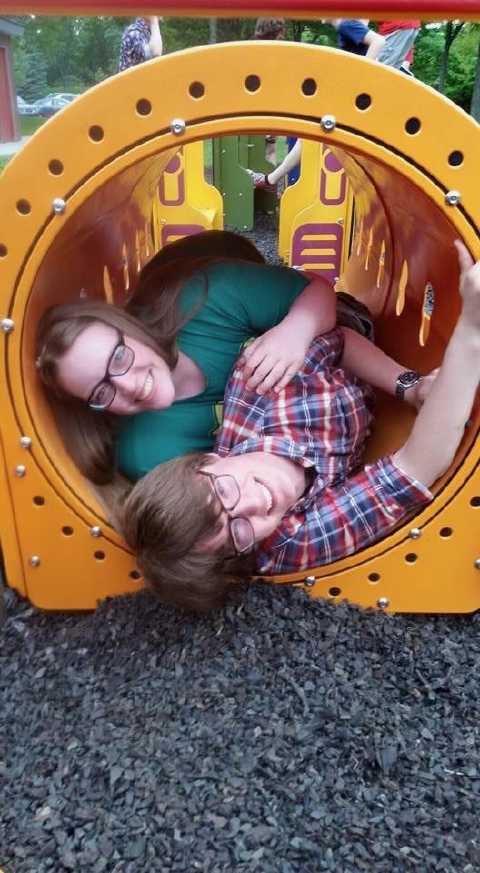 In a tube at Olivia's graduation party in 2015!